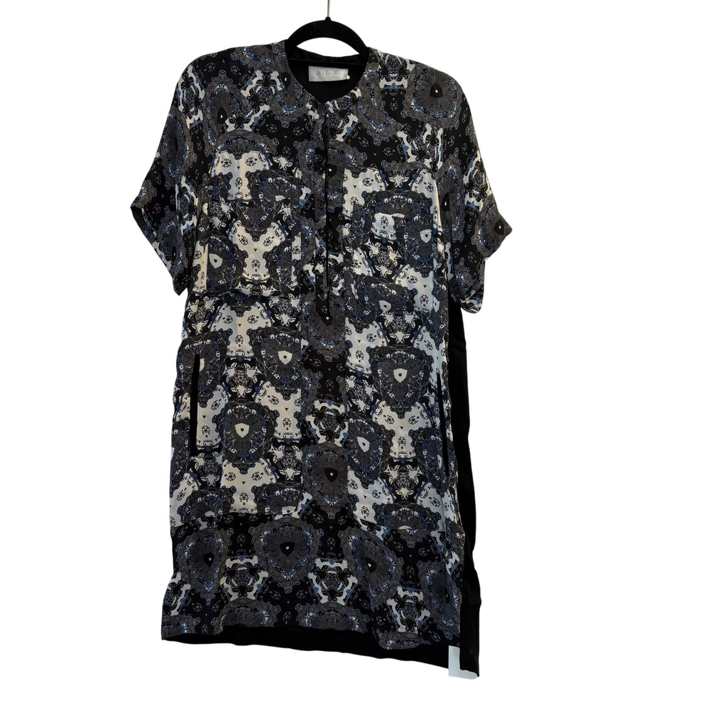 A.L.C. Silk Printed Tunic Dress Size Medium Short Sleeve Button Front
